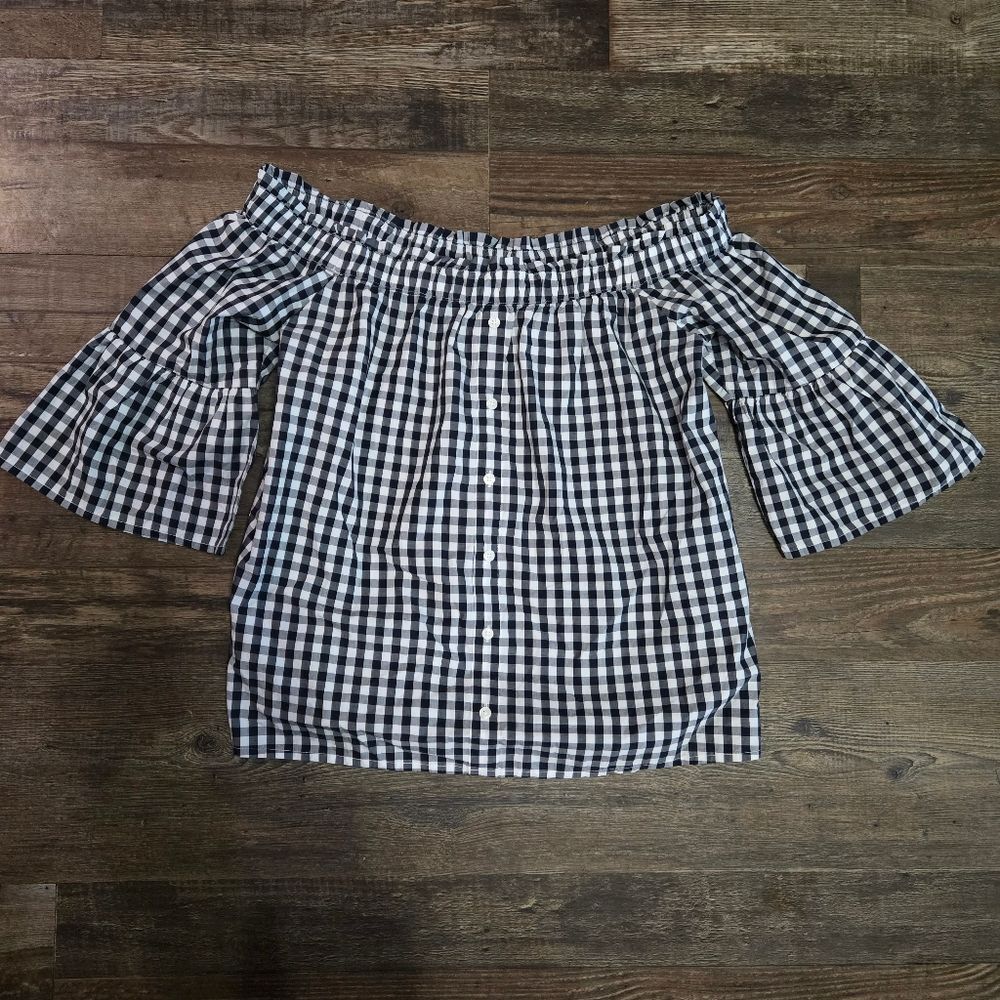 Abercrombie & FItch Gingham Black White Crop Blouse Womens Small Cottagecore